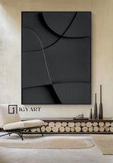 Black Sculptured art Painting Black Textured Wall art Wood carving wall art Black sculptured minimalist art Customizable colors