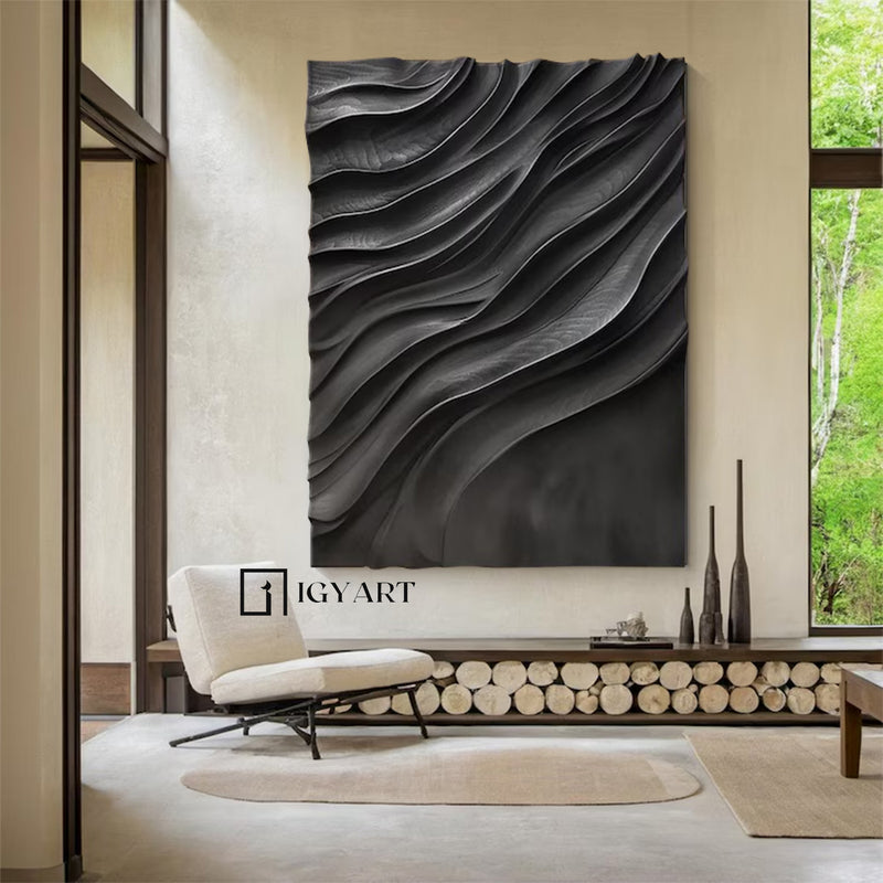 Wood Wall decor Black sculpture Wall art Black Wood carving wall art