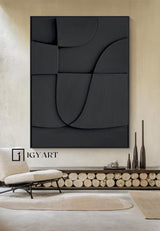 Black Textured Wall art Wood carving wall art Black Sculptured art Painting Black sculptured minimalist art Customized colors