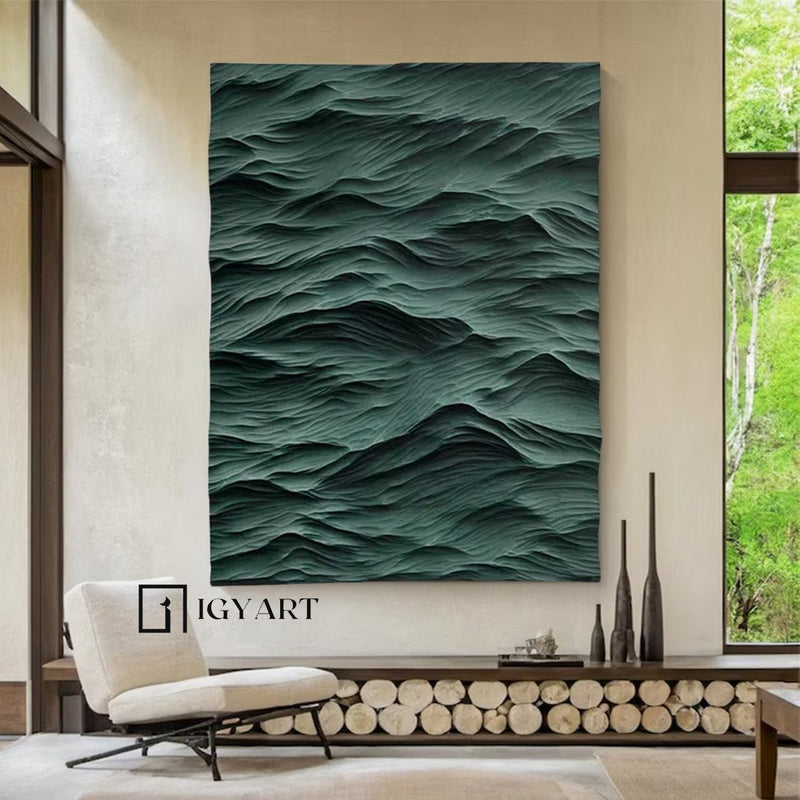 Green sculpture Waves Textured Wall Decor Green Sculptured Wood Block Art Sculptured art Painting 