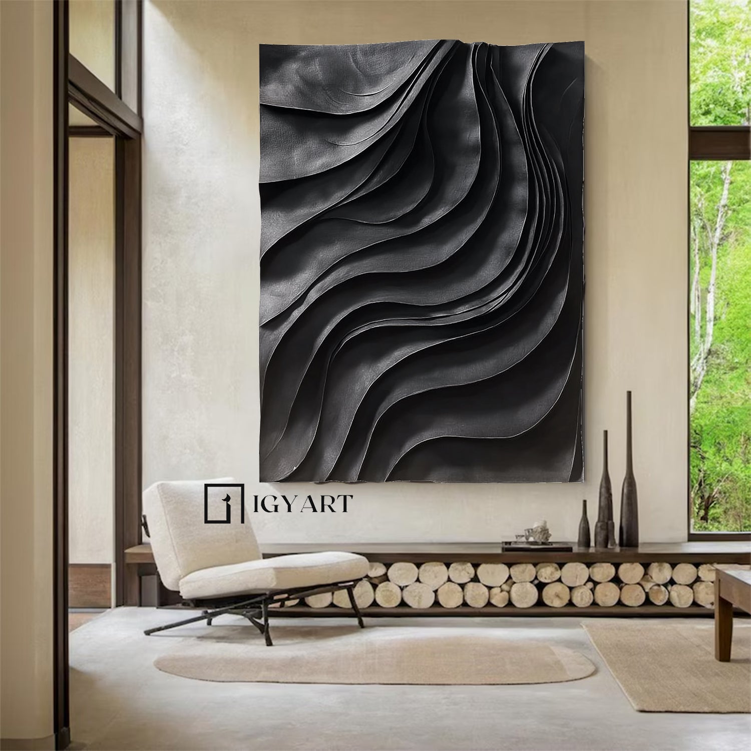 Black sculpture Wall art Wood Wall decor Black Wood carving wall art