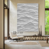 White Sculptured Wood Block Art Sculptured art Painting White sculpture Waves Textured Wall Decor 