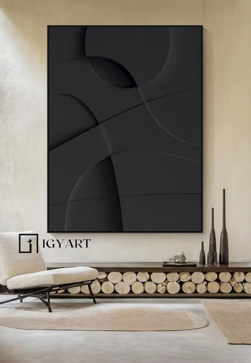 Wood carving wall art Black Textured Wall art Black Sculptured art Painting Customized colors