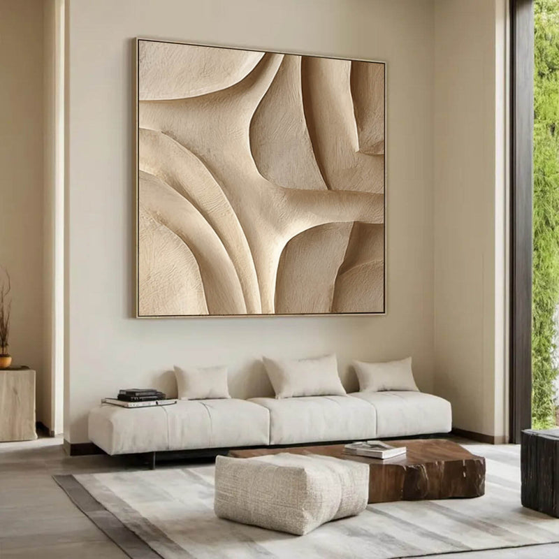 Wood carving wall art Beige Sculptured art Wooden wall decor