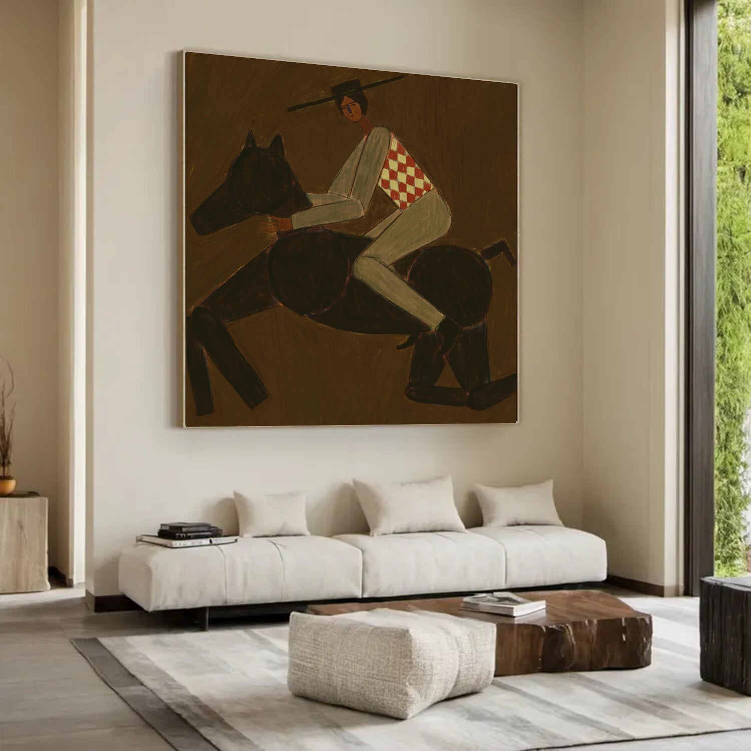 Modern Folk Art Equestrian Wall Art Decor Boho Horse Rider Painting