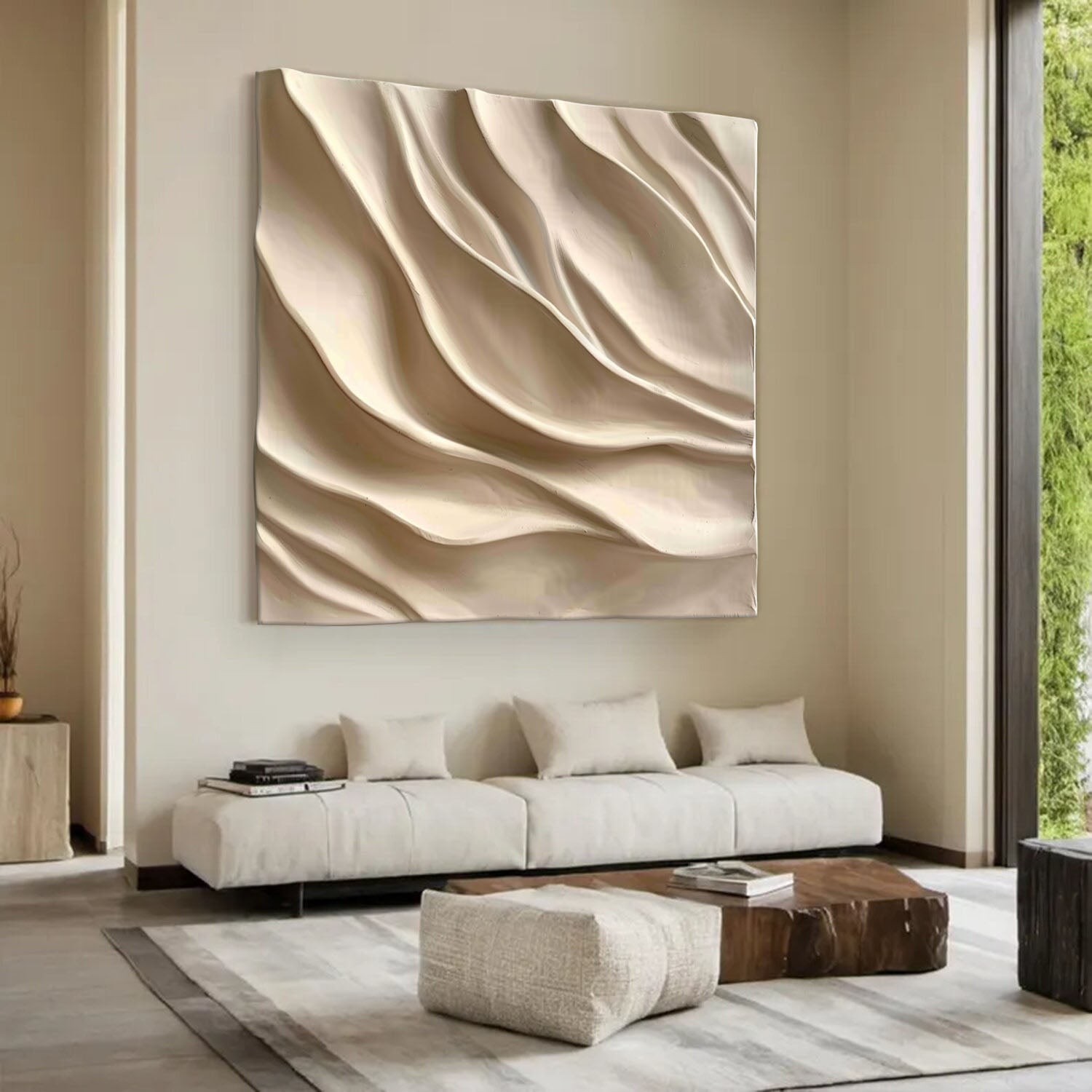 Wood carving wall art Beige 3D Textured Wall Art Beige Sculptured art