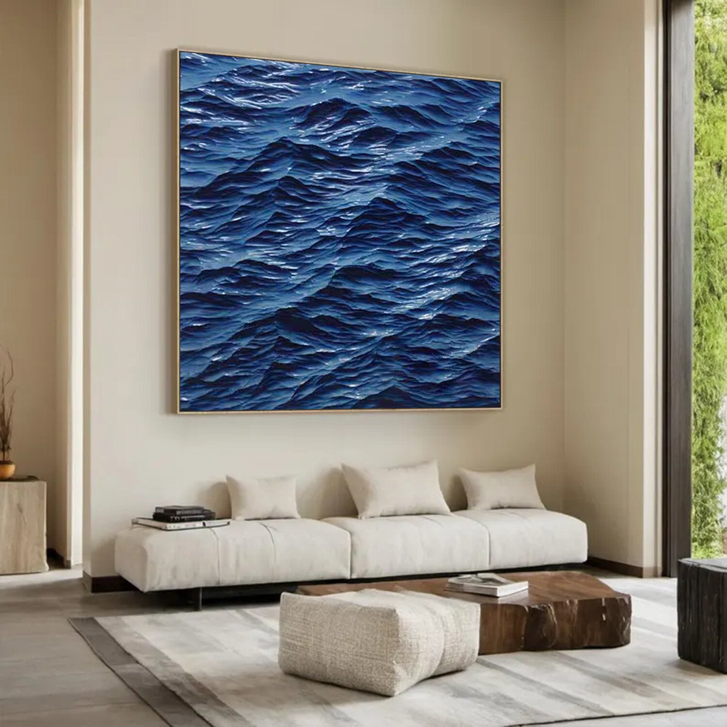 Wood carving wall art Sculptured wall art blue ocean wave texture art