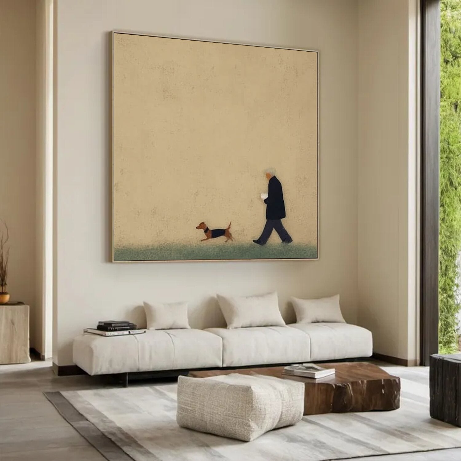 Man and puppy walking Oil Painting Brown Hand-Painted Canvas Art 