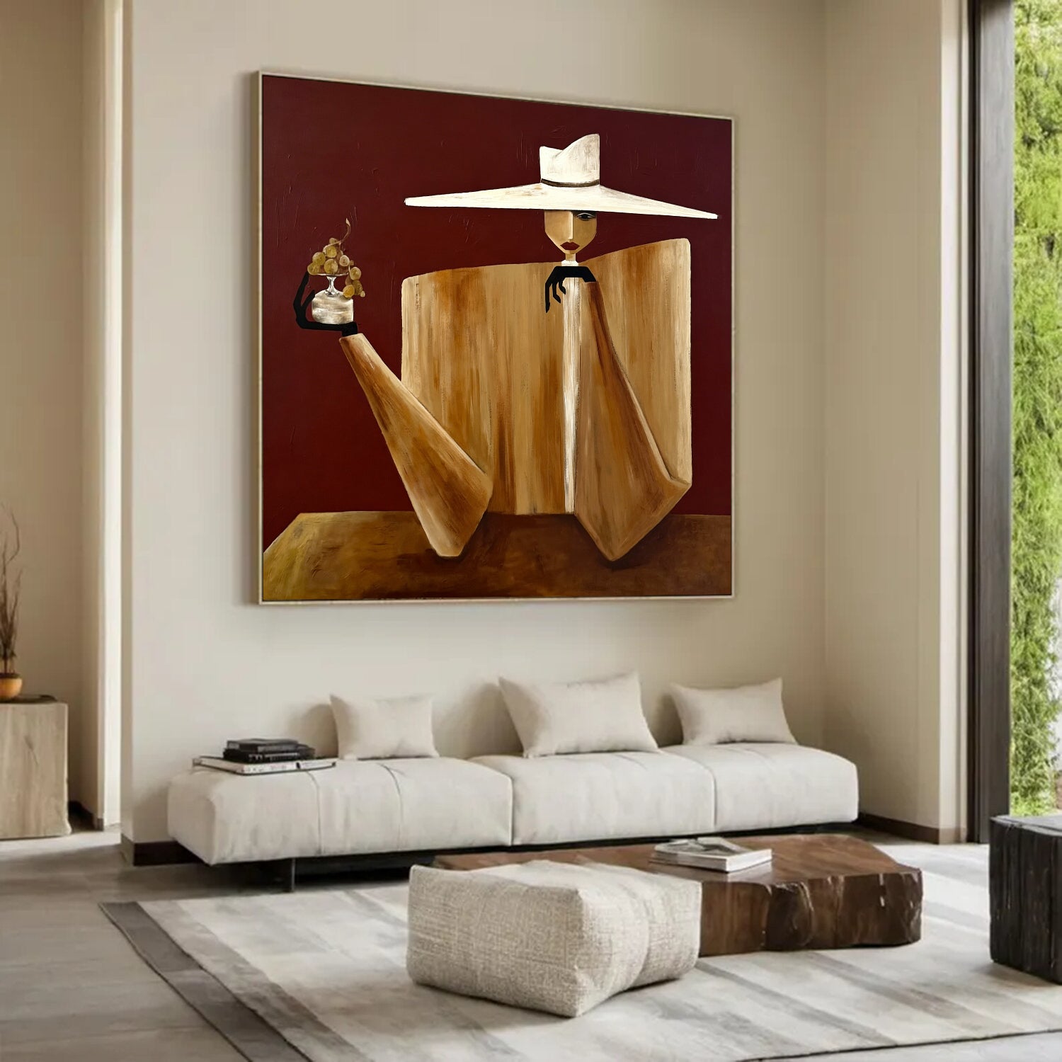 Mid-century Modern Lady Wall Painting Geometric Figure Painting