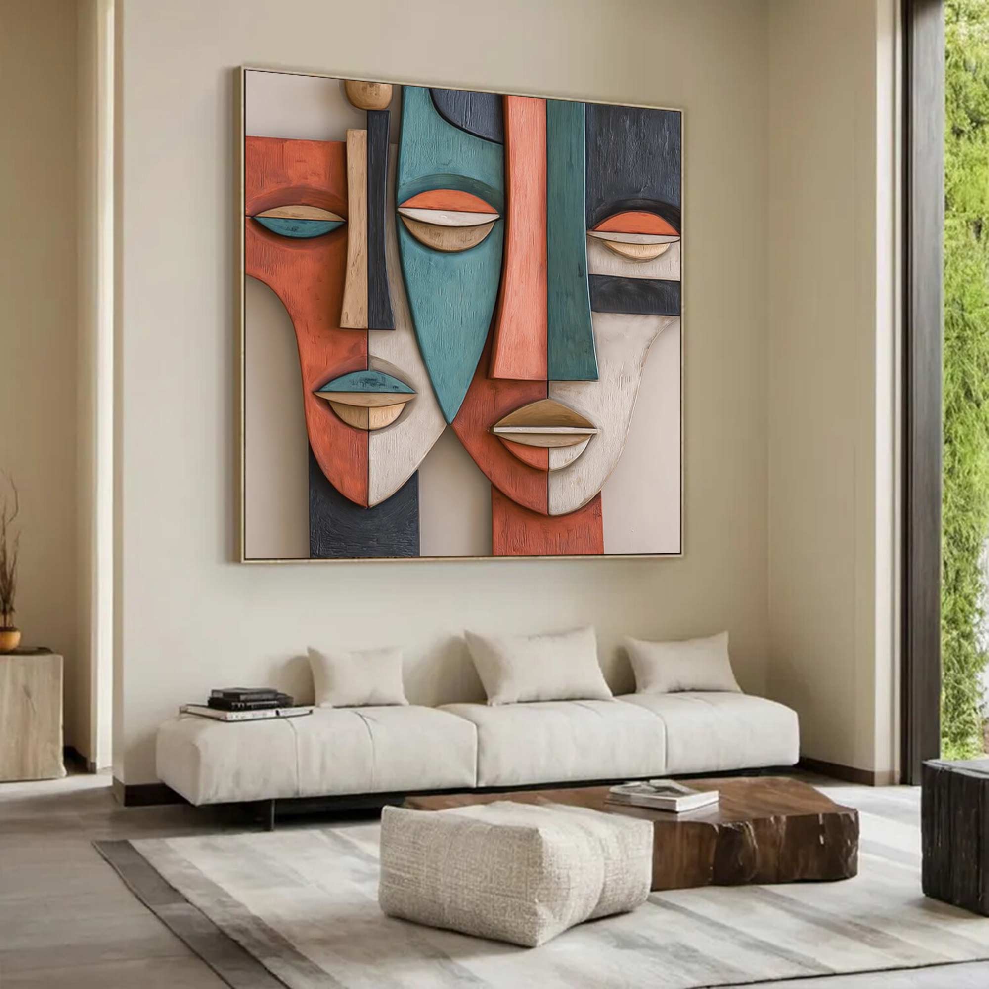 Wood carving wall art Face Sculptured art couple's faces Abstract art