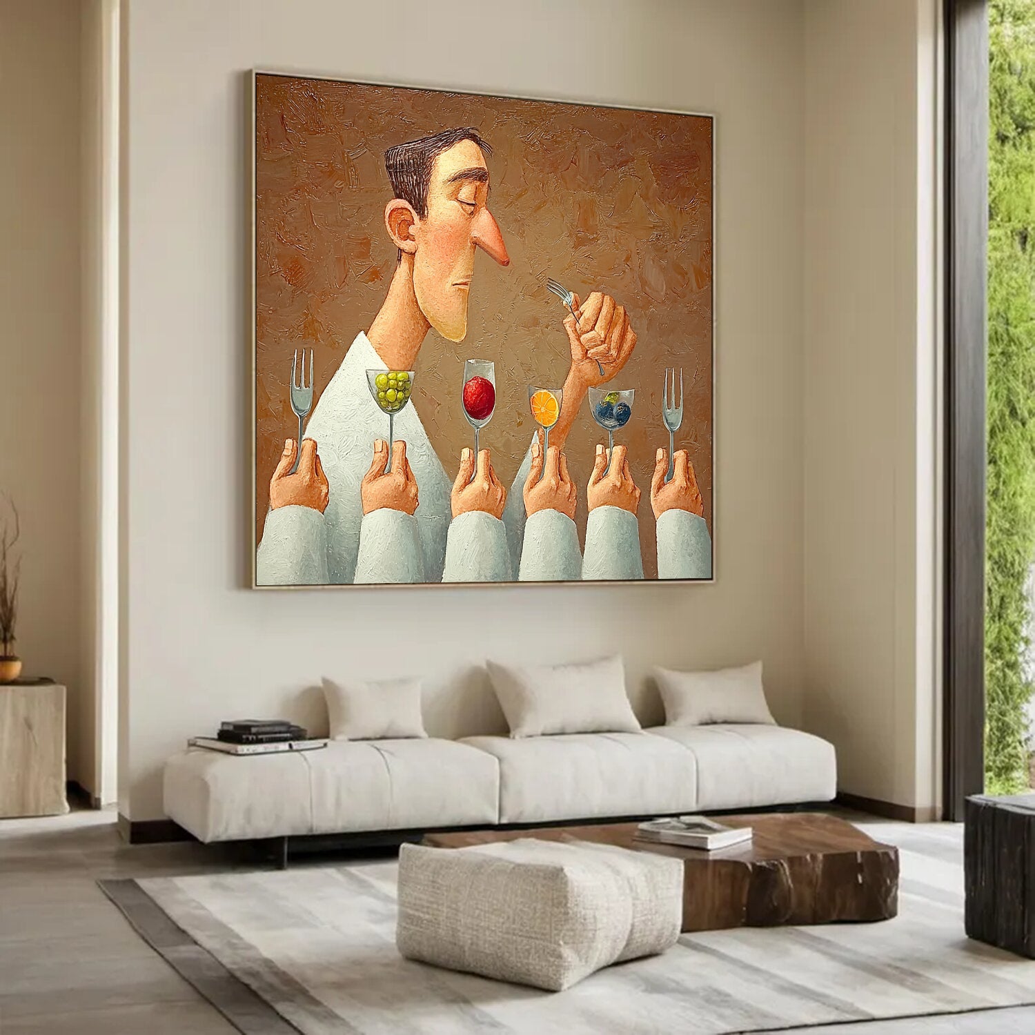 Humorous Kitchen Wall Painting, Modern Dining Room Art , Large Wall Decor for Foodie Gift.