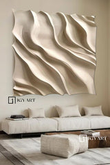 Wood carving wall art Beige Sculptured art Painting Beige 3D Textured Wall Decor Customizable colors