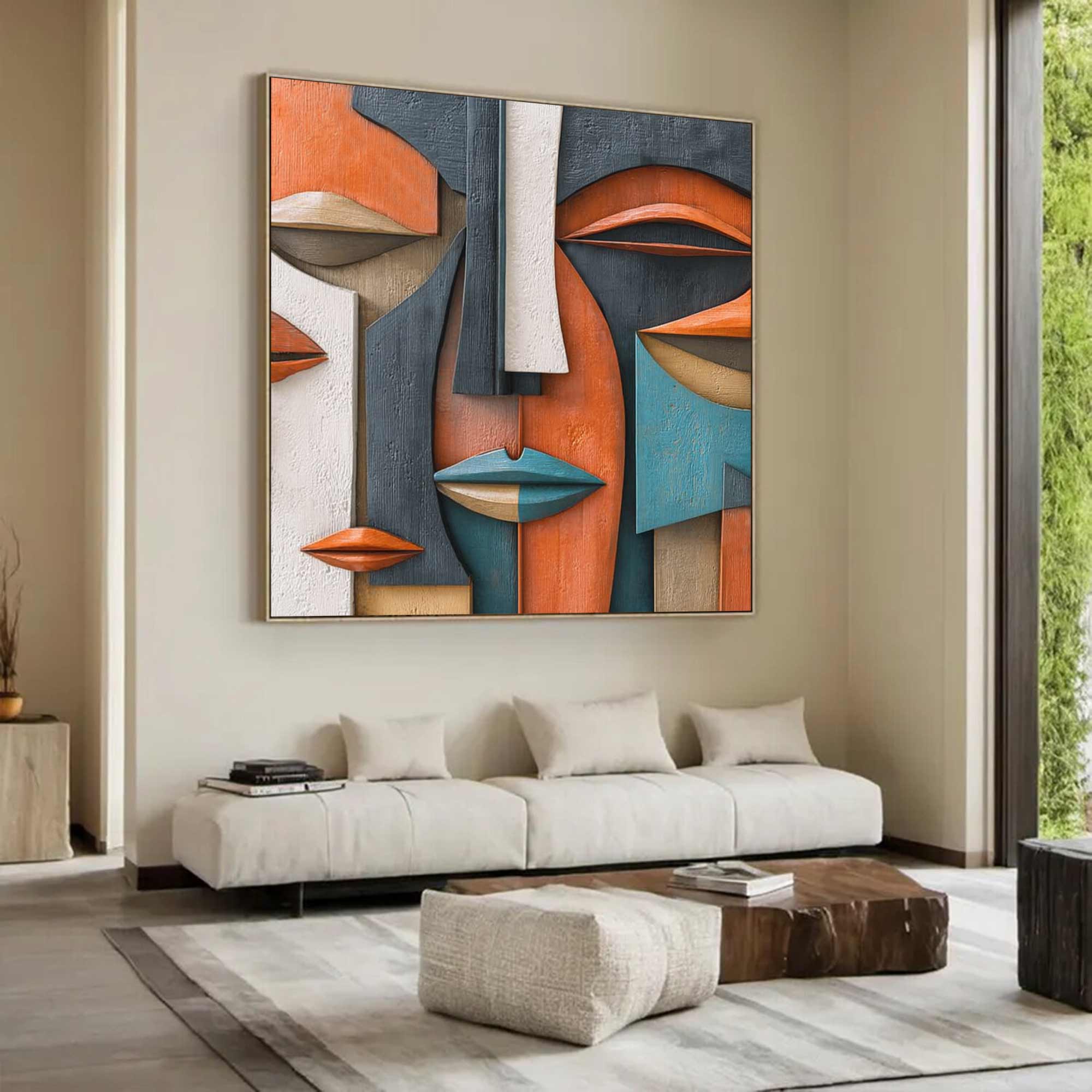 Hand-Painted Wood Carving Wall Art: Abstract 3D Textured Sculpture art