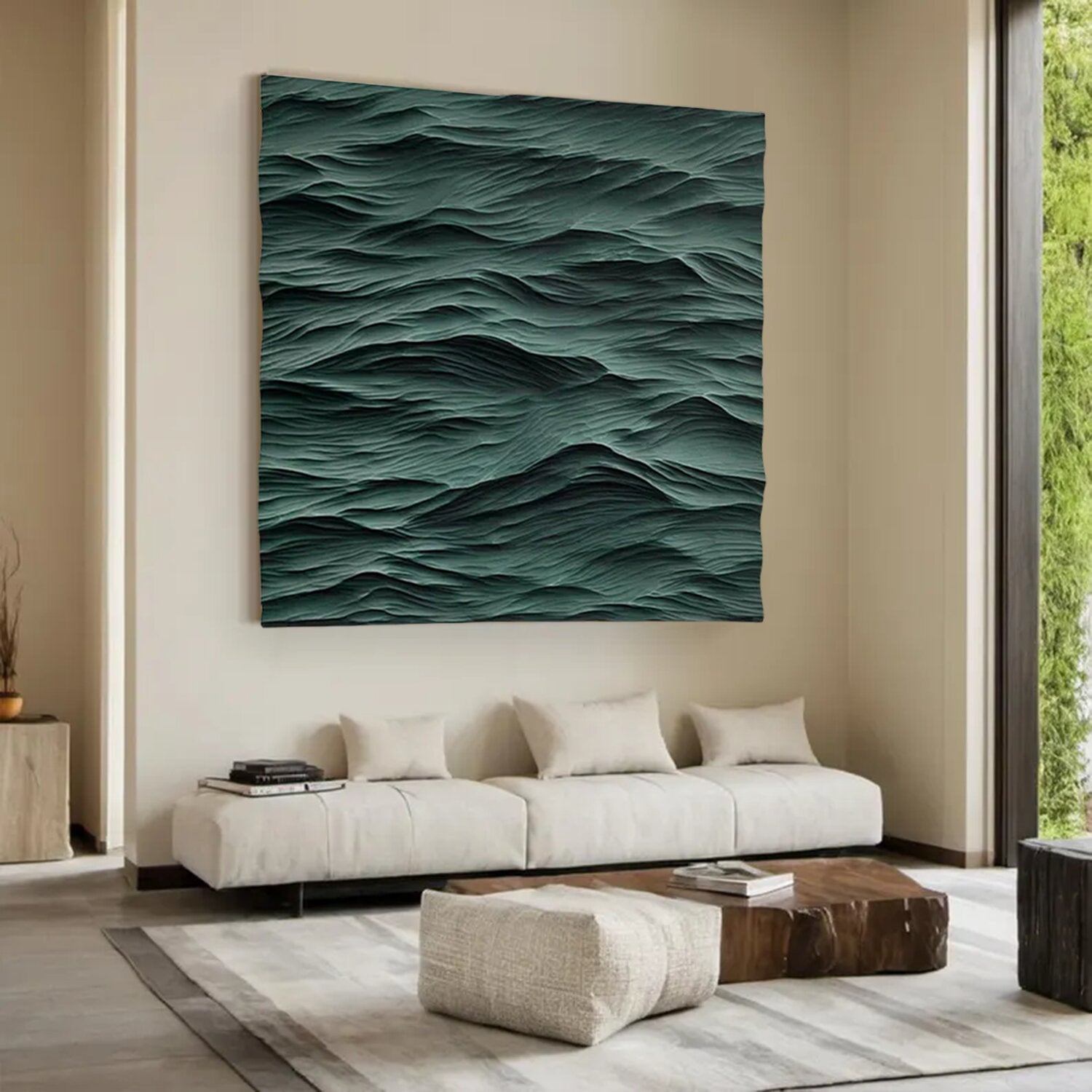 Wood carving wall art Sculptured wall art Green Abstract texture art 
