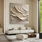 Wood carving wall art Beige Sculptured art 3D Textured Wall Decor 
