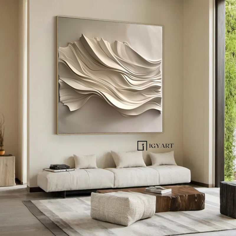 Wood carving wall art Beige Sculptured art 3D Textured Wall Decor 