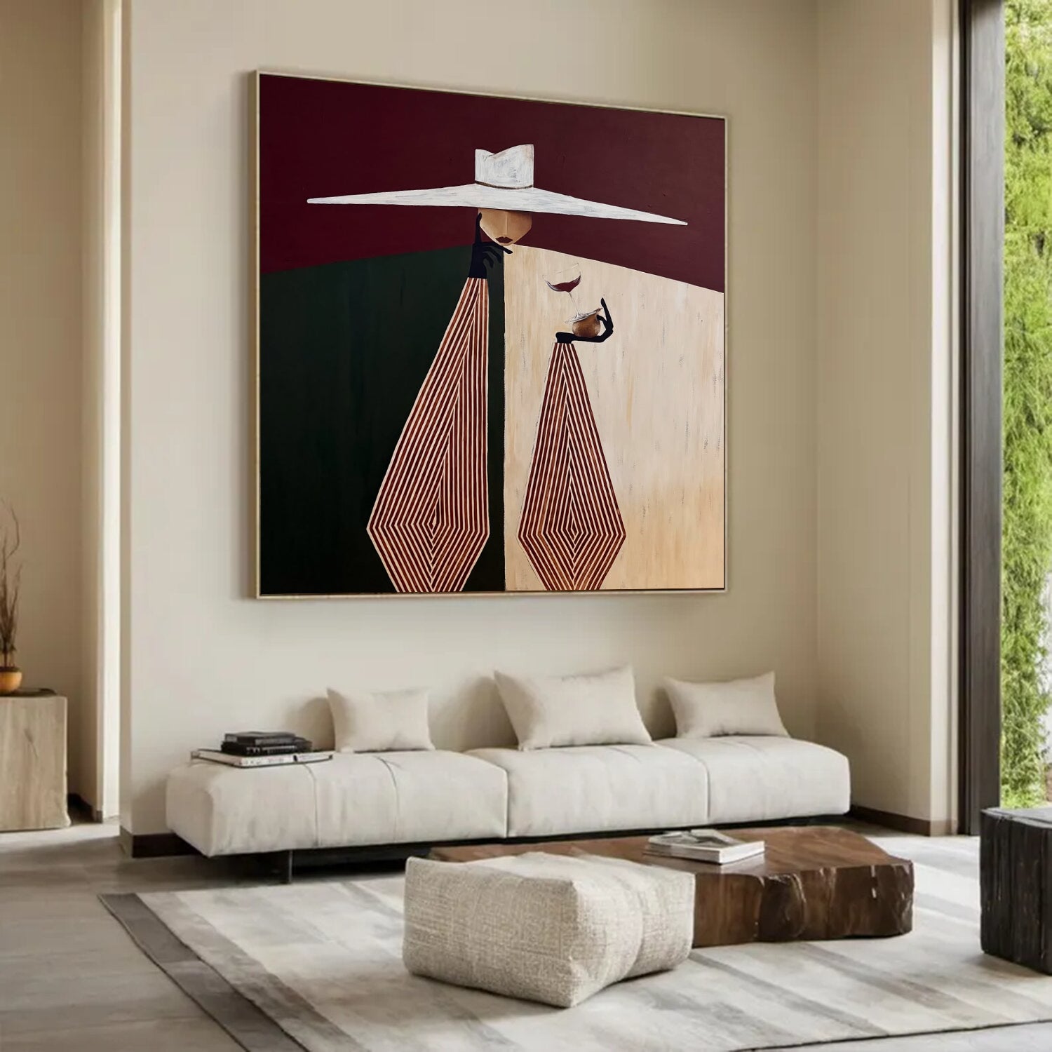 Minimalist Woman Portrait Hand-Painted Oil Painting Geometric Figure Painting