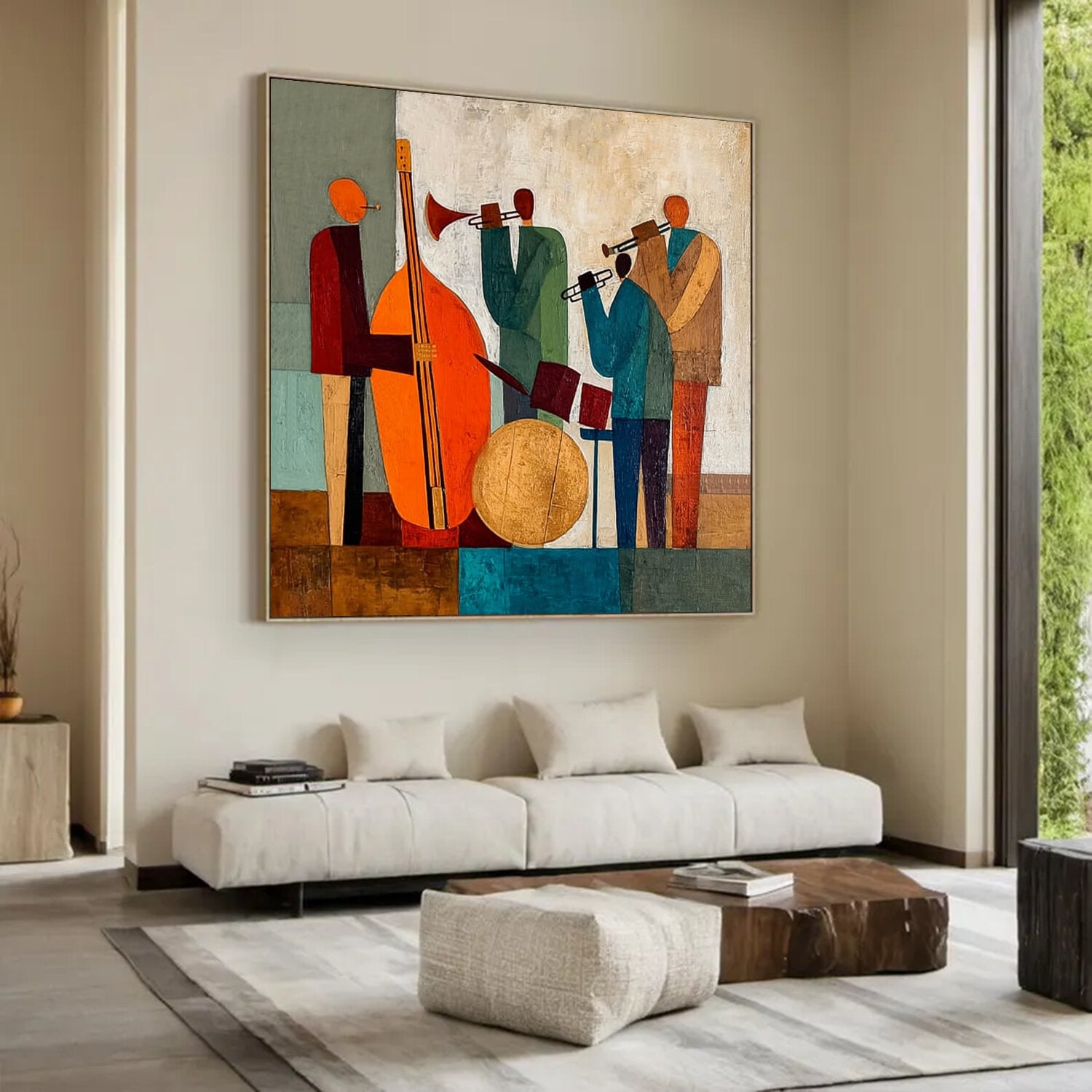 Sophisticated Jazz Band Abstract Wall Art - Textured Palette Knife Musical Painting for Modern Home