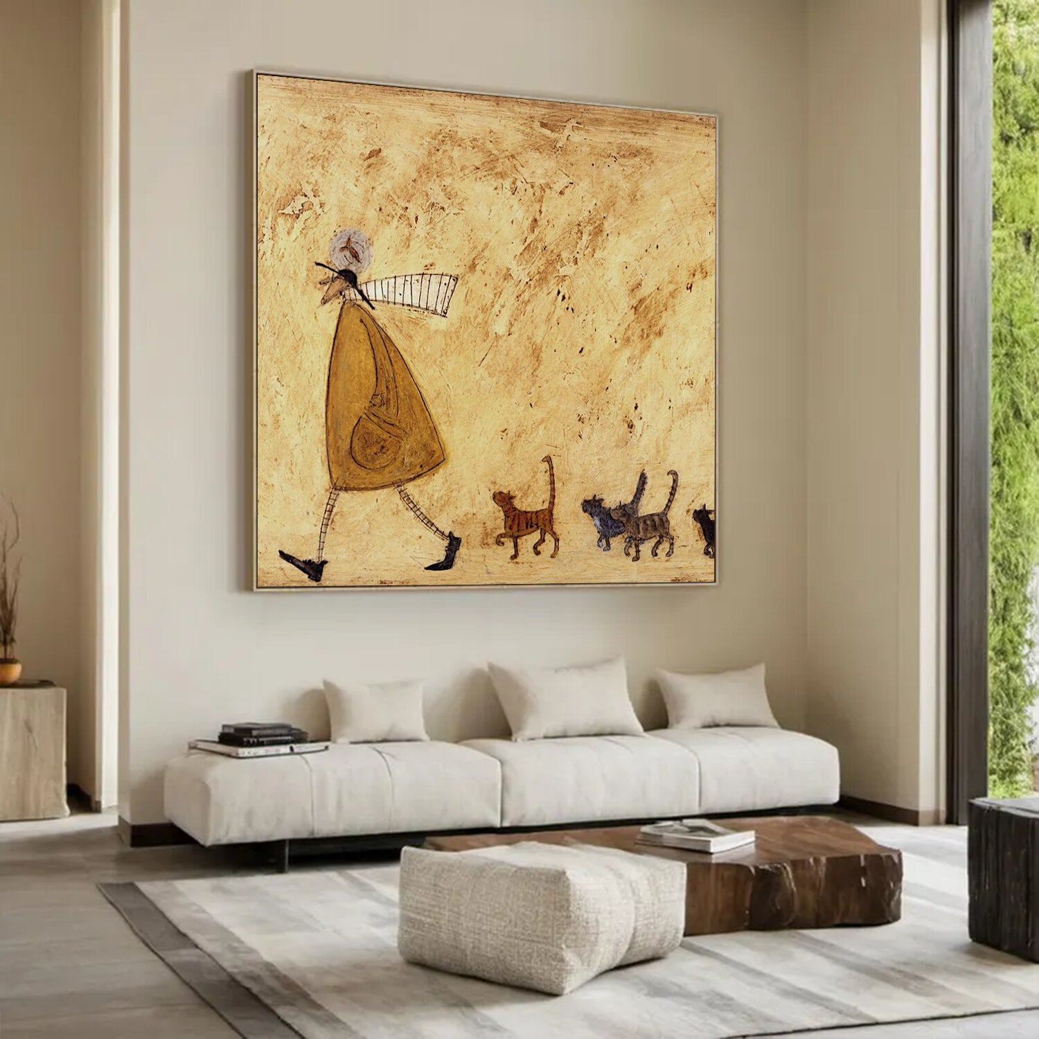 Cat Lover Gift Vintage Folk Art Painting Whimsical Cat Wall Art Rustic Home Decor