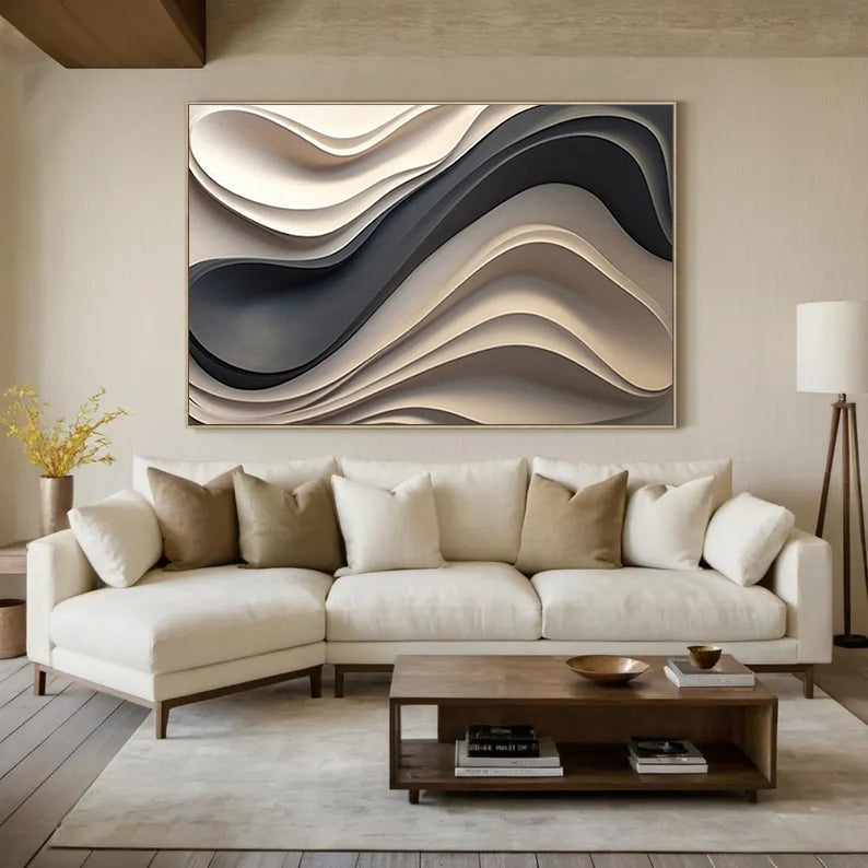 Hand-Painted Wood Carving Wall Art: Abstract 3D Textured Sculpture