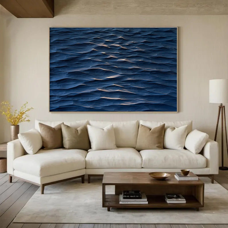 blue wave Wood Carving Wall Art: Abstract 3D Textured Sculpture art