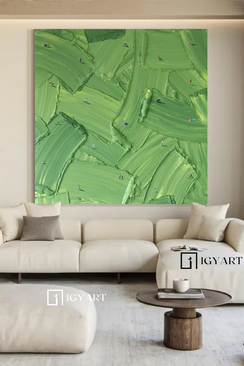 Green Textured Wall Art Large Green Abstract Painting Green Canvas Wall Art Golf Course Painting