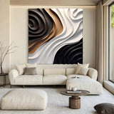 Black Sculptured art Art Black and white 3D textured wall art Wood carving wall art Customized colors