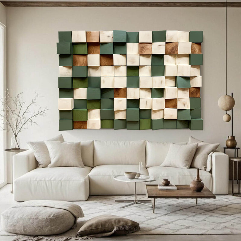 Green 3D Textured Wall Art Green Sculptured art Painting Green Wood carving wall art 