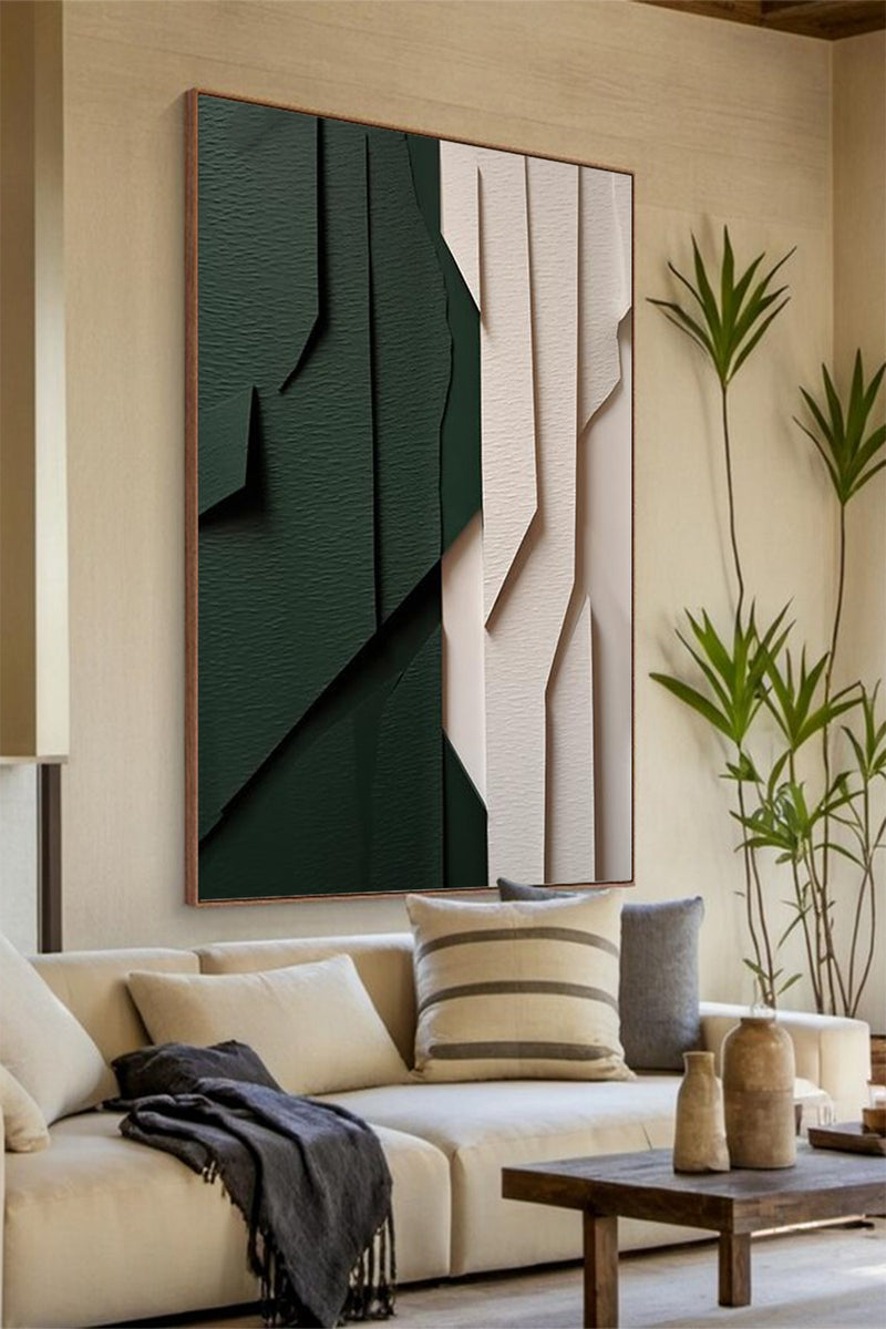 Green Sculptured art Painting Wood carving wall art Green Textured Wall art Customized colors