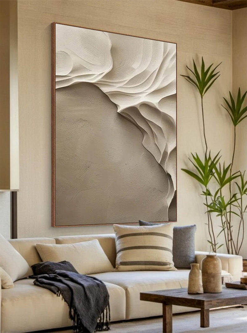 Beige grey Sculptured art Beige grey wood carving wall art Vertical wood carving wall art Customized colors