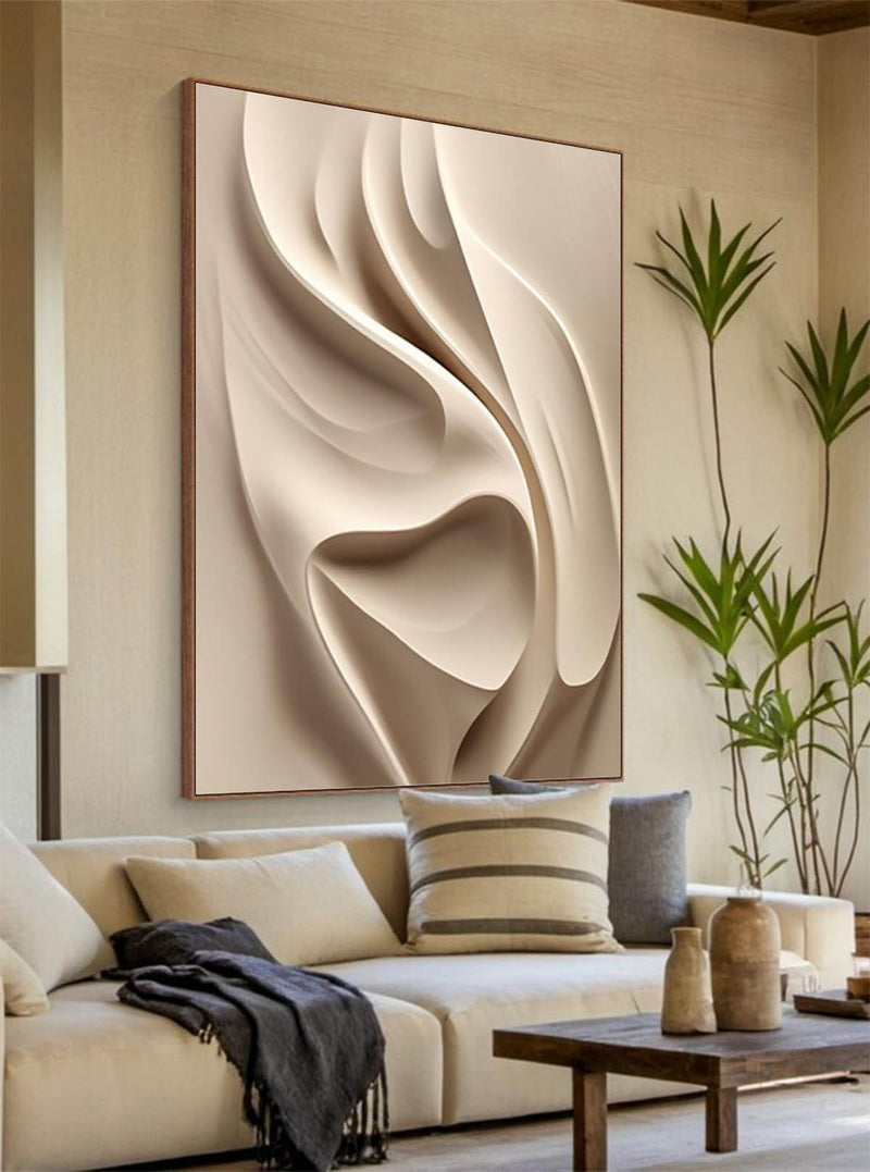 Beige wood carving wall art Beige Sculptured art Vertical wood carving wall art Customized colors