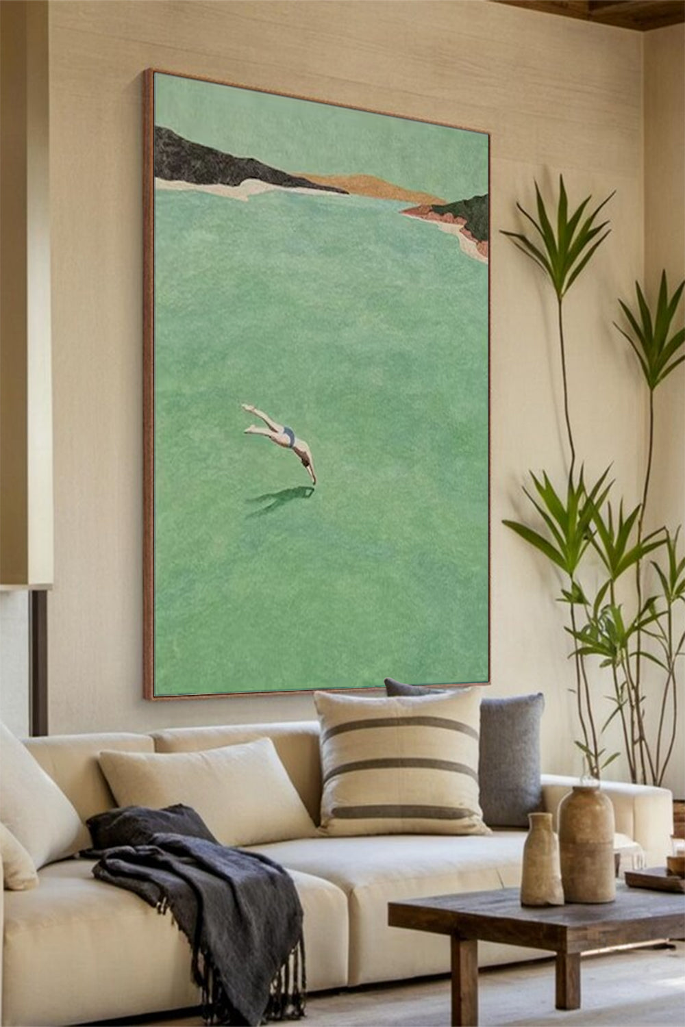 A man Diving Swimming Drawing Diving Swimming Drawing Large green wall art swimming painting holiday style wall art