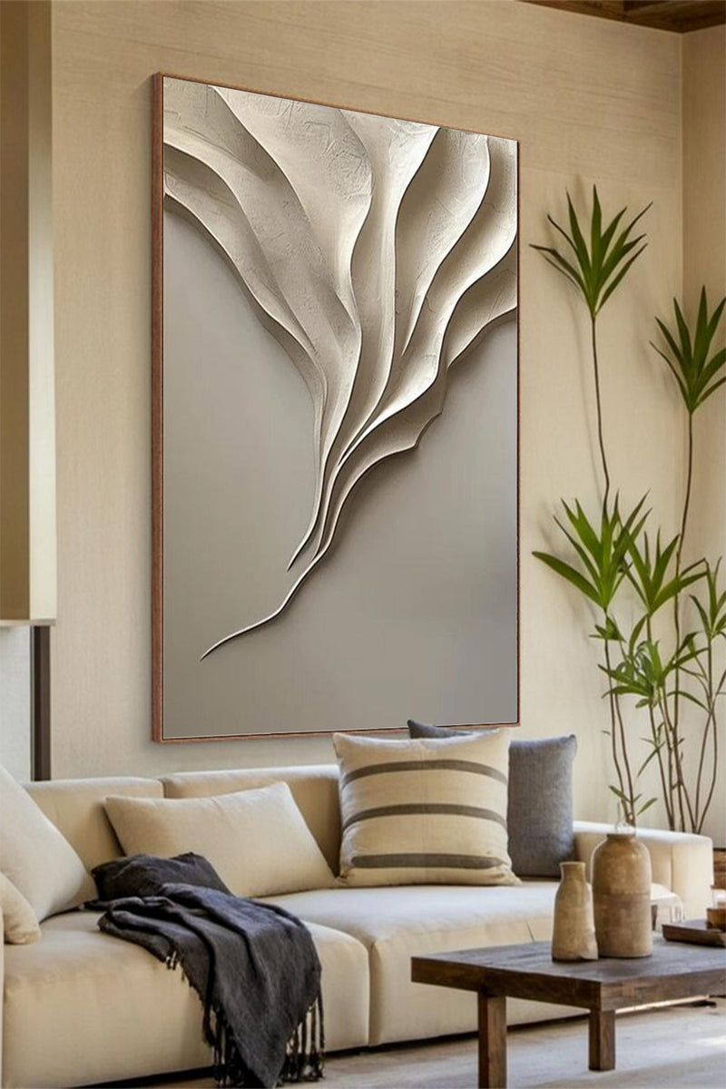 Beige grey wood carving wall art Beige grey Sculptured art Vertical wood carving wall art 