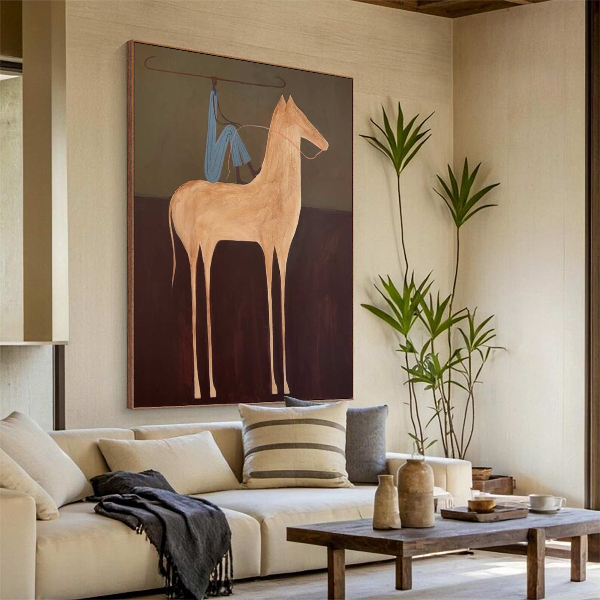 Surreal Horse & Rider Art Painting Quirky Equestrian Painting Horse Rider Art