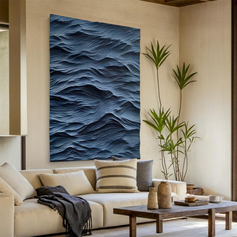 blue sculpture Textured Wall Decor blue Sculptured Wood Block Art Sculptured art Painting Customizable colors