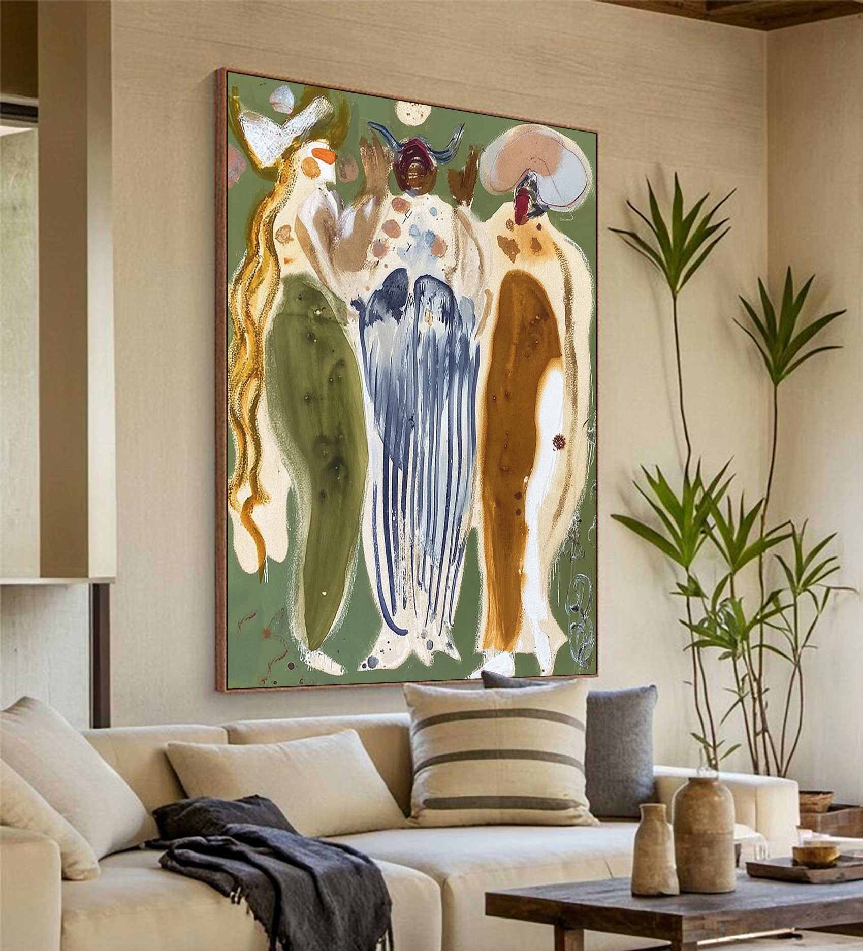 Retro Portrait Art Contemporary Folk Painting Bold Color Figurative Art