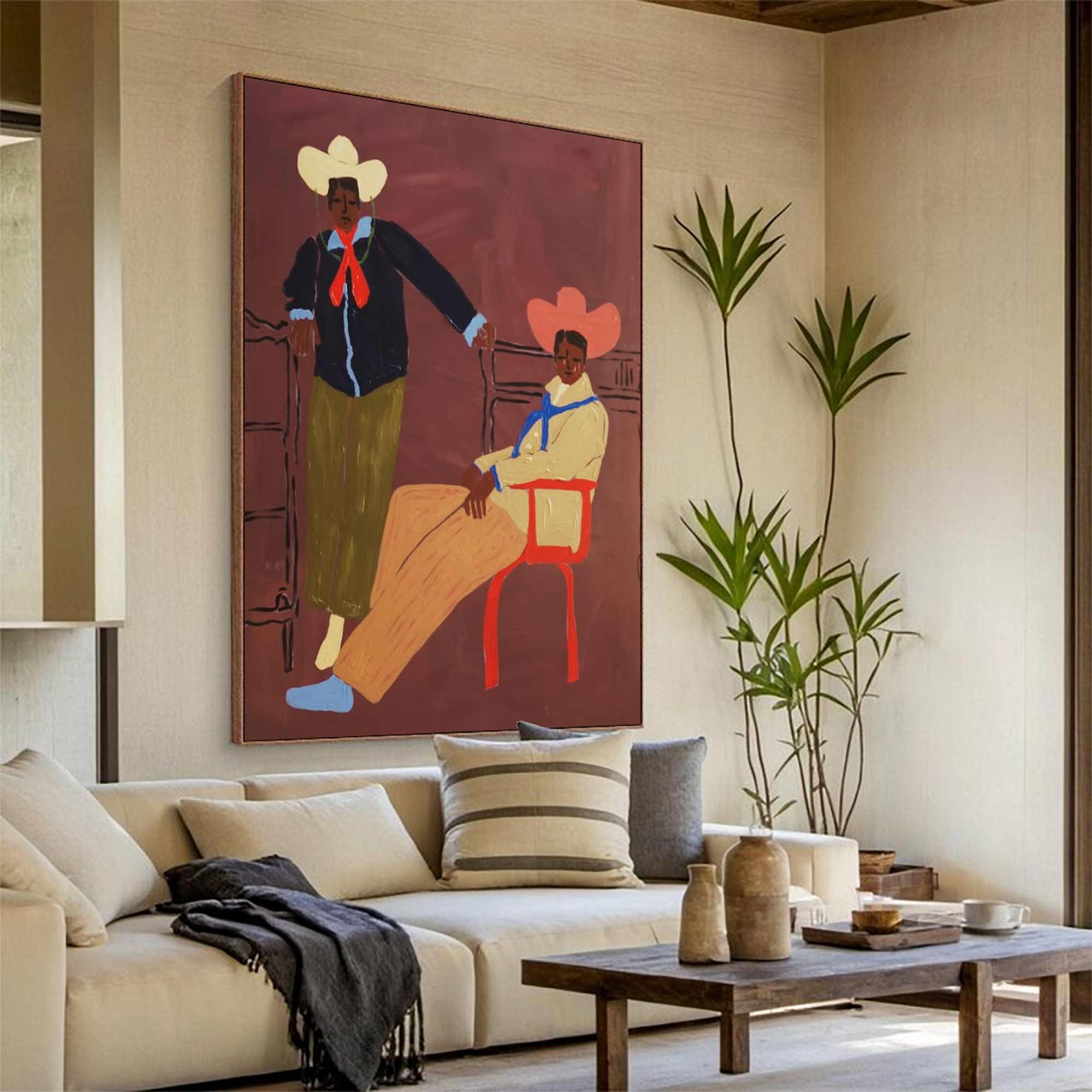 contemporary folk style male figure duo art Vintage Fashion Art