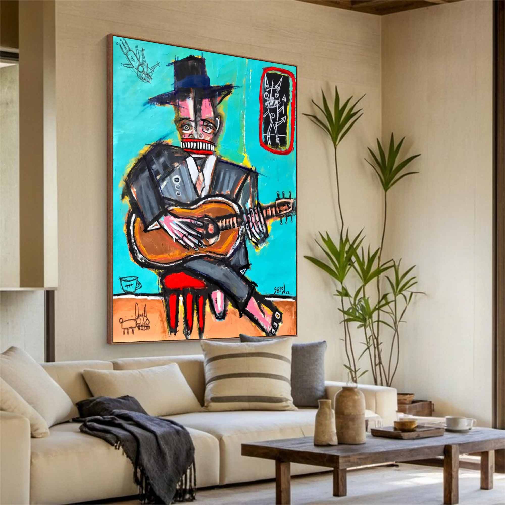 Basquiat style Blue abstract art Basquiat Colorful abstract painting 