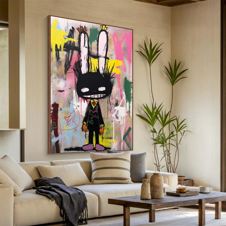 Pop art colorful modern joint graffiti art, rabbit abstract painting
