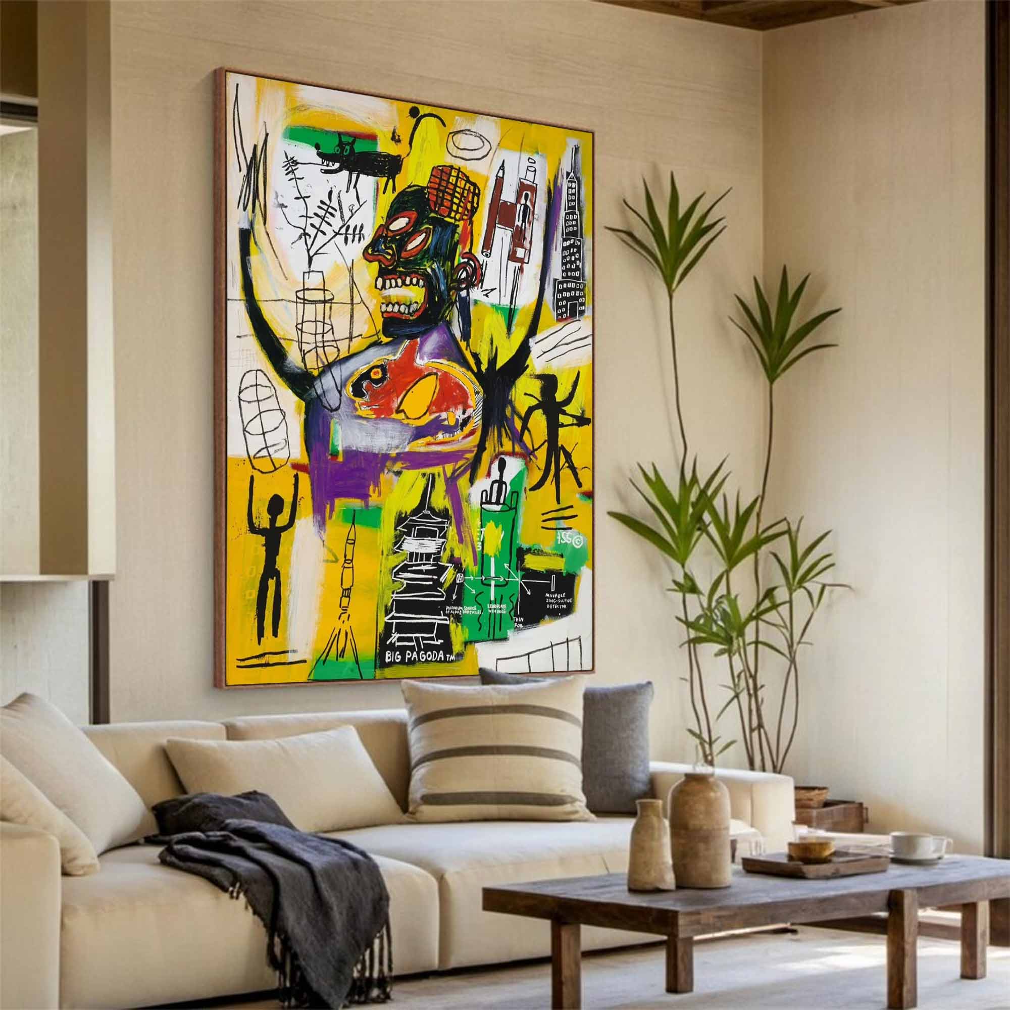 street graffiti art,vibrant colorful canvas style of Basquiat,Pop art