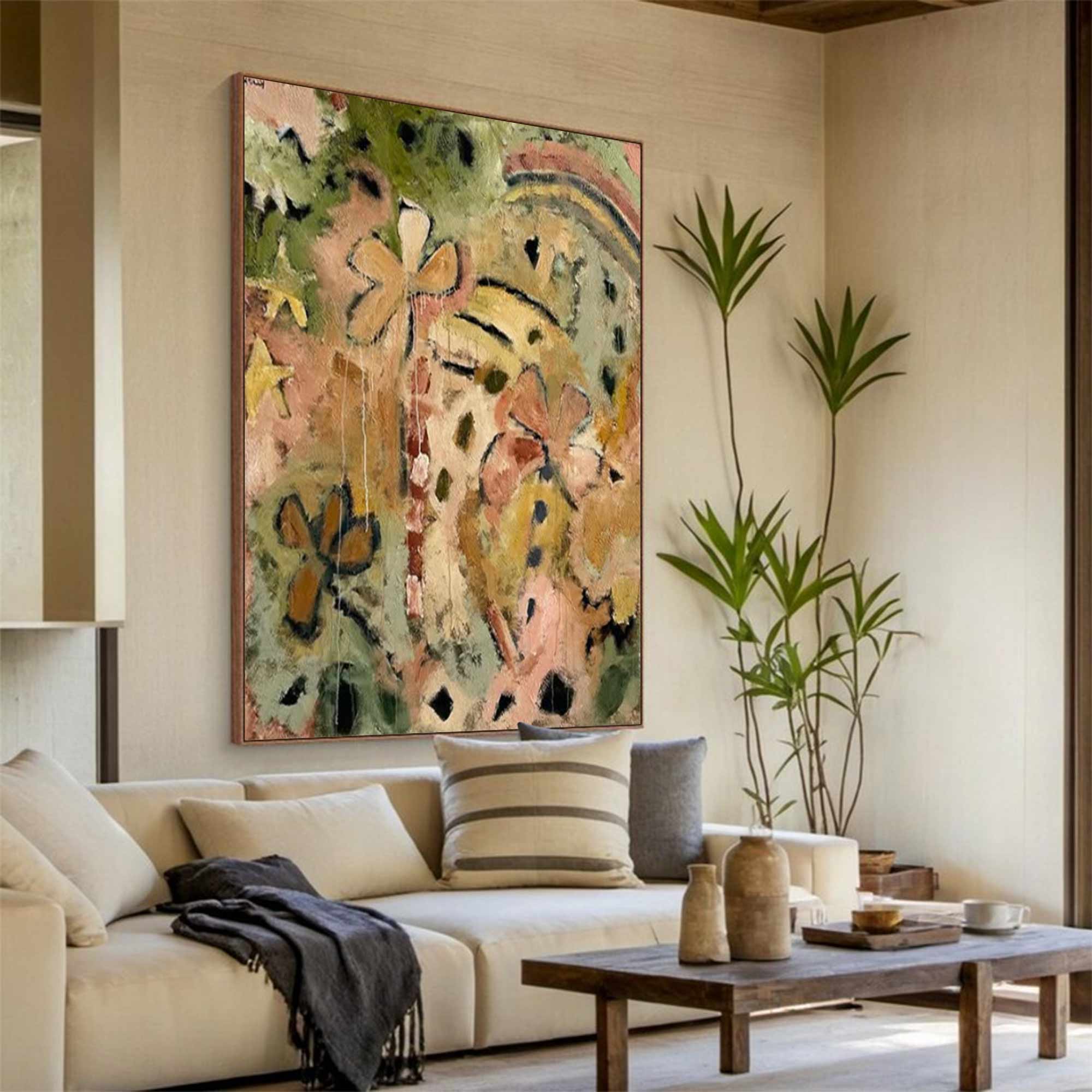 Colorful graffiti art, colorful textured  wall decor for living room