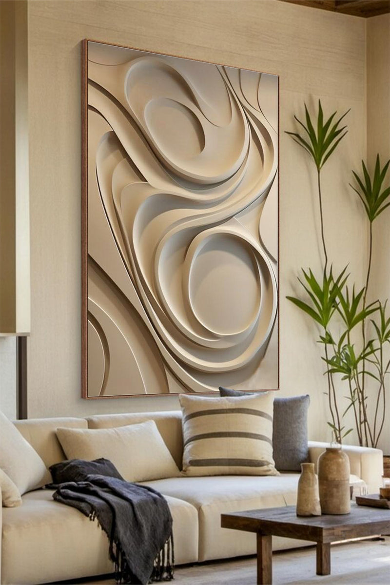 Beige wood carving wall art Beige Sculptured art Vertical wood carving wall art Customized colors