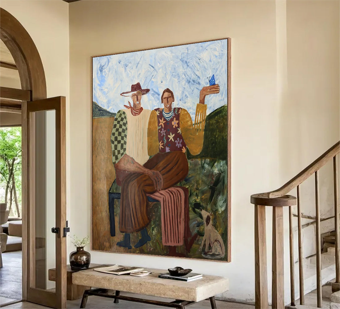 Mid-century Modern Art Figurative Expressionism People Decor Painting