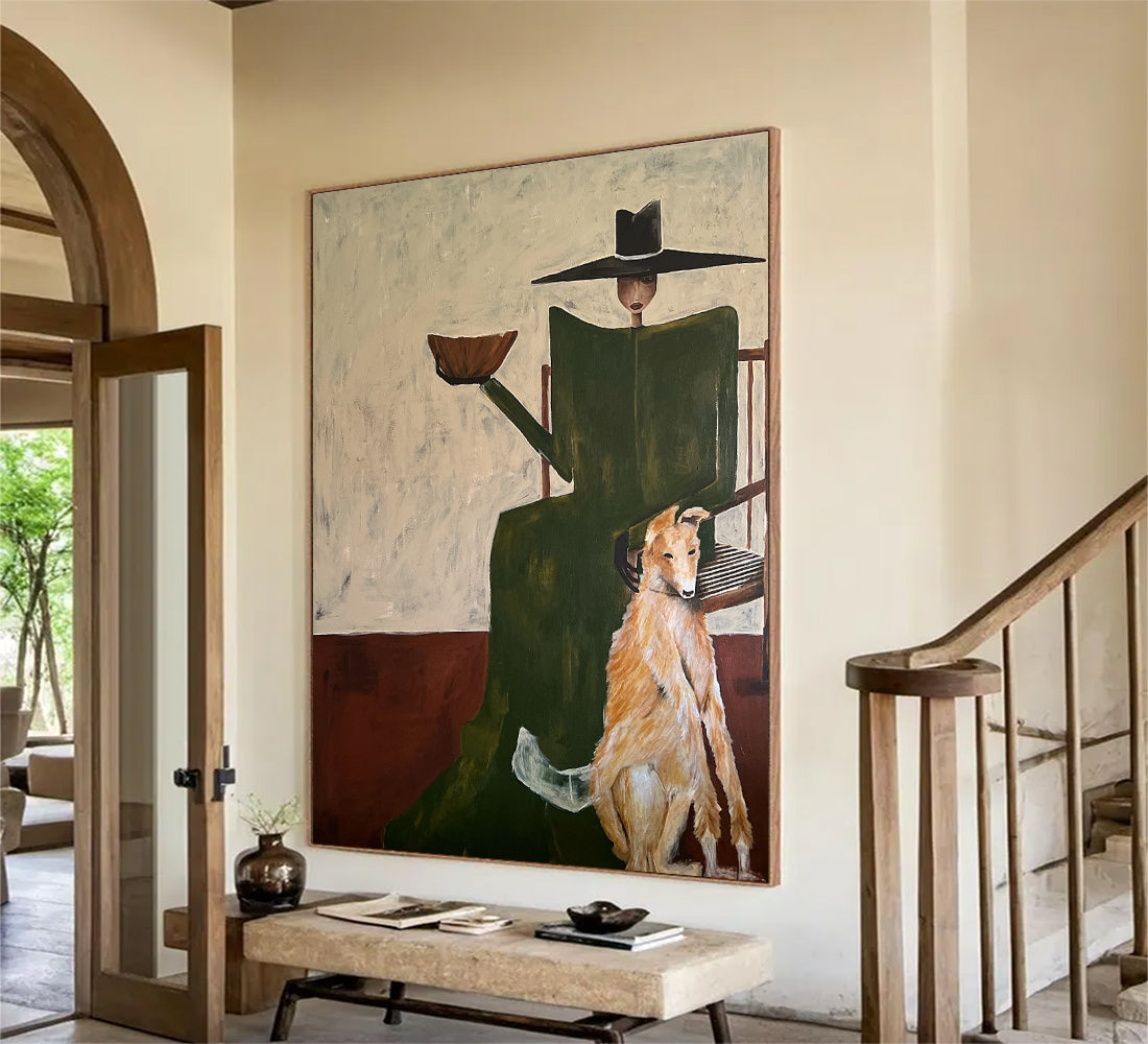 Hand-painted Abstract Figurative Wall painting Modern Greyhound Art
