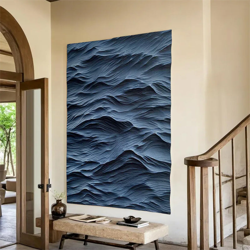 blue sculpture Textured Wall Decor blue Sculptured Wood Block Art Sculptured art Painting Customizable colors