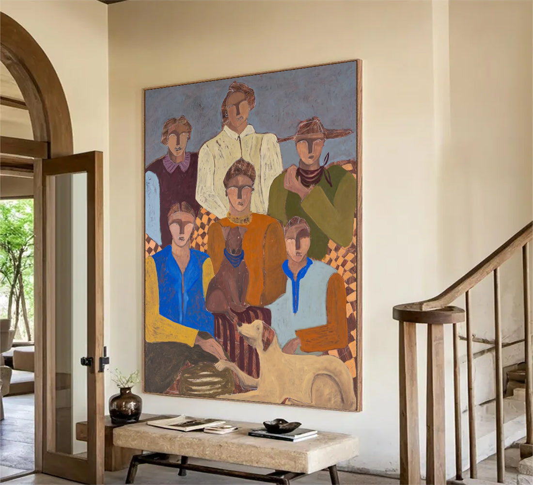 Modern Abstract Portrait art People and Dogs Art Family Gathering Moments