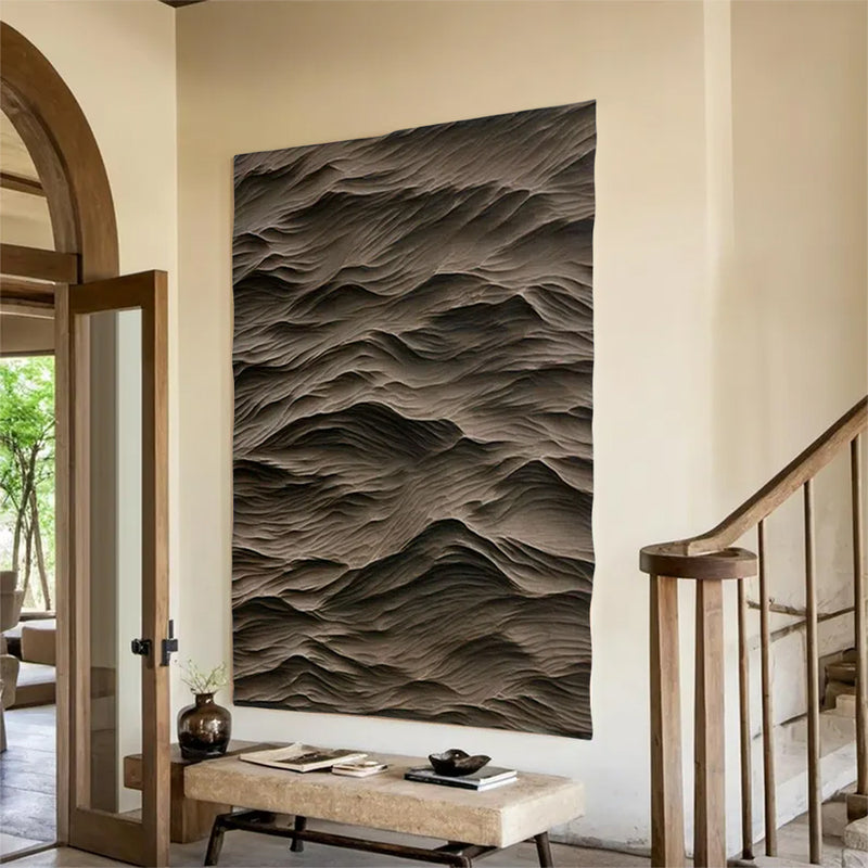 brown Sculptured Wood Block Art Sculptured art Painting brown sculpture Waves Textured Wall Decor 