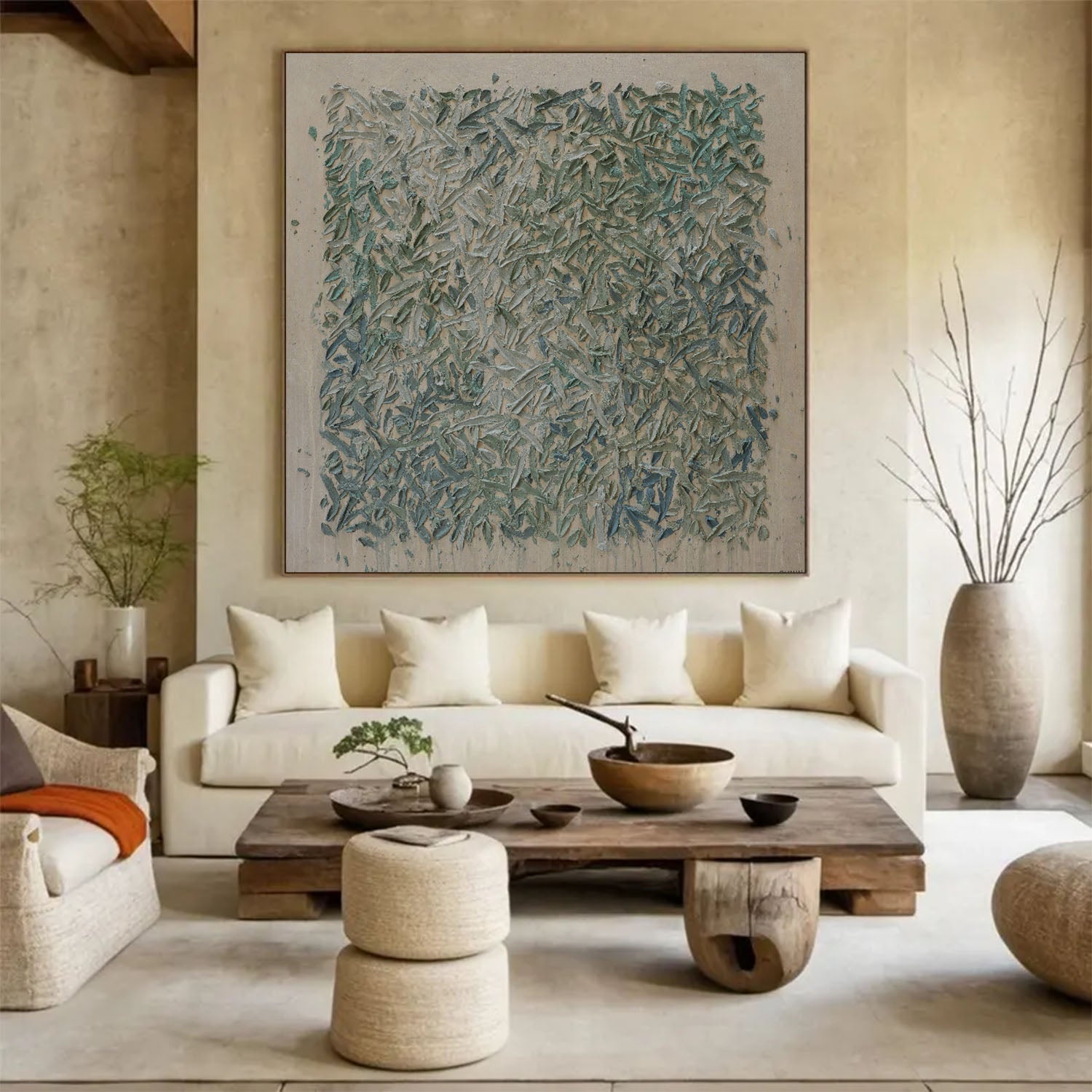 Green texture wall art green painting large green abstract painting