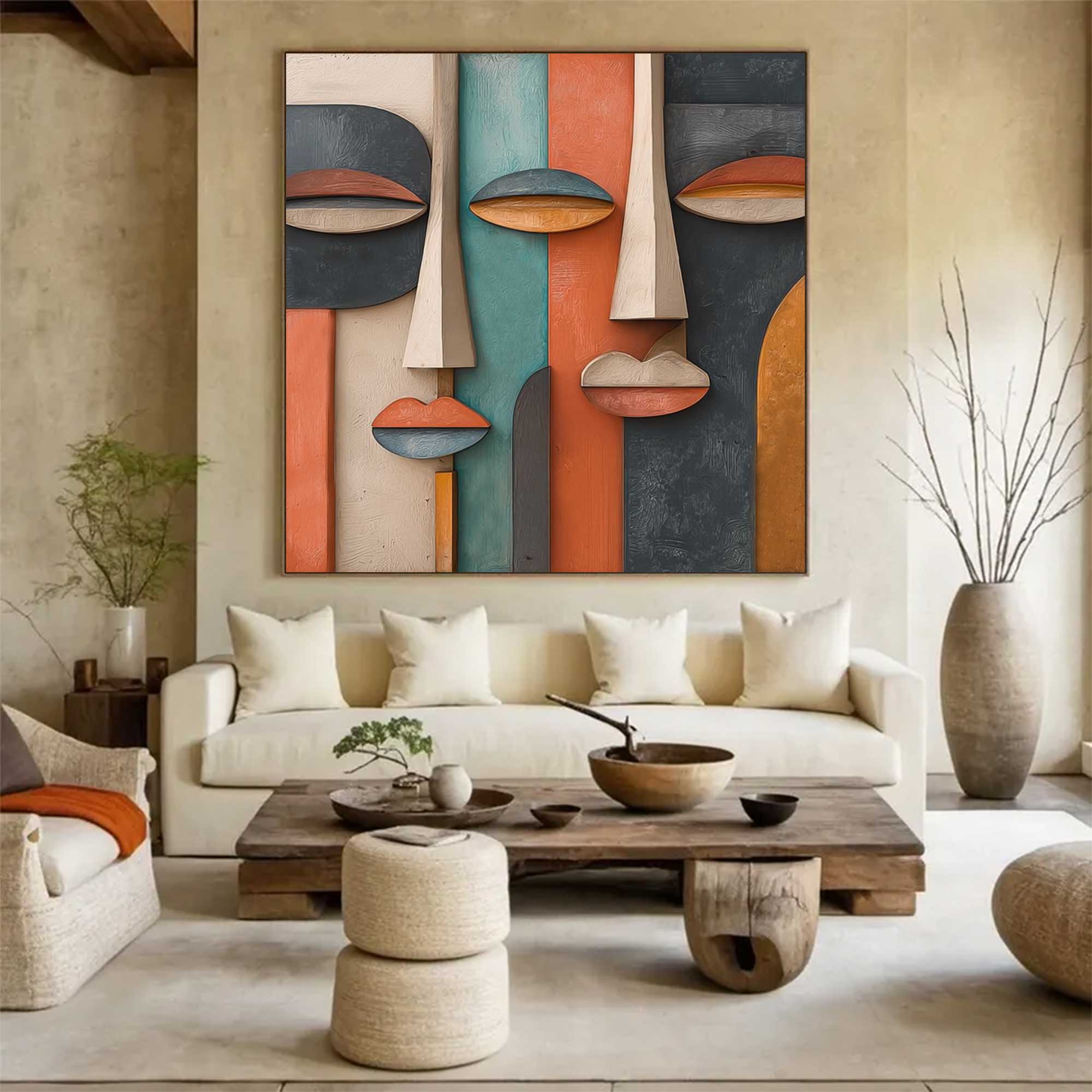 Wood carving wall art Abstract painting face Sculptured art Painting 