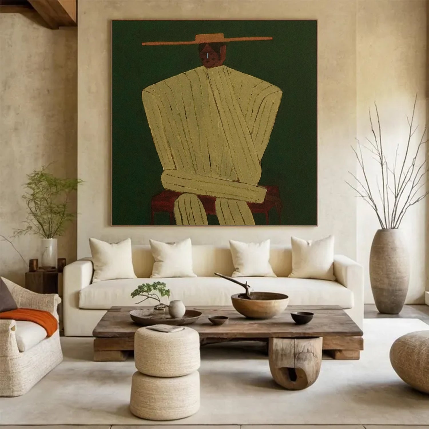 Rustic Minimalist Figurative Painting - Modern Folk Art Style Painting